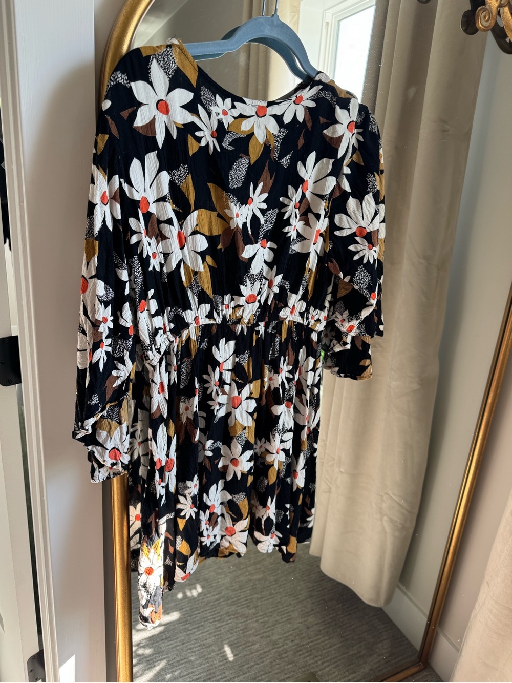 Angie Black Floral Mini Dress with White & Mustard Blooms - Picture 4 of 4